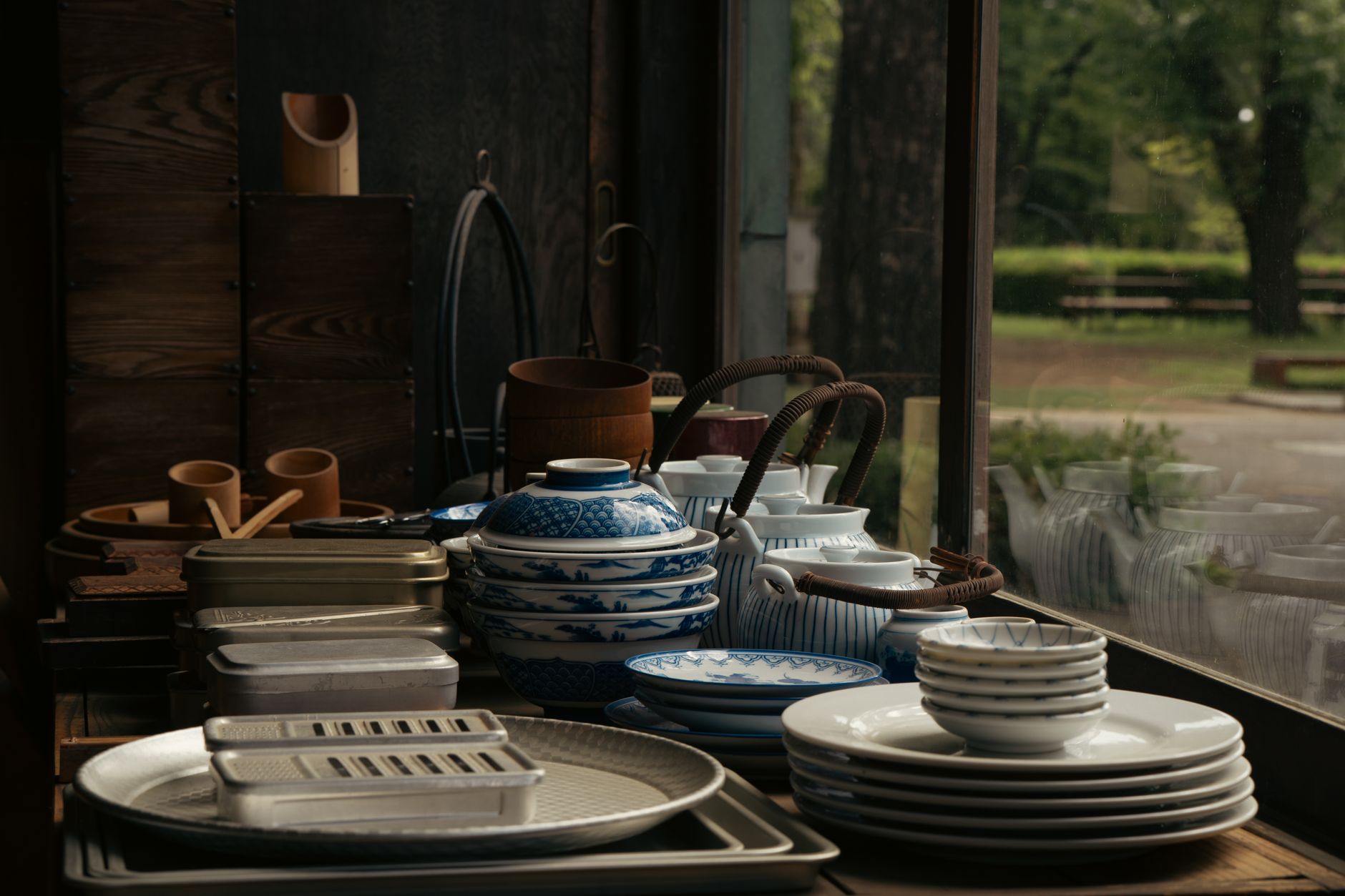 Traditional Kyoto dining setting with ceramic bowls